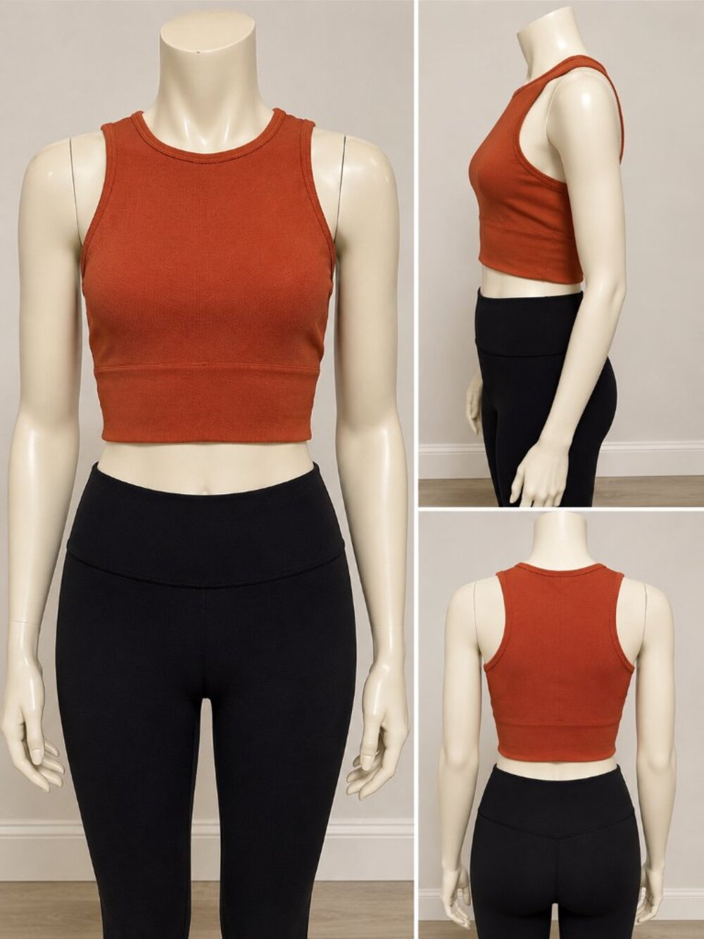 Fornia Ribbed High Neck Crop Tank Top – Rust Orange